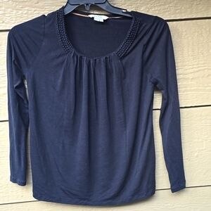 Boden black  bradied neckline detail pleat front long sleeve shirt 6